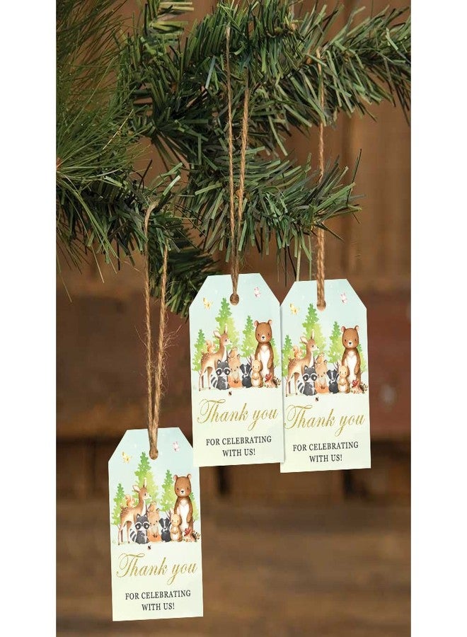 Aukolass 50 Pcs Woodland Animals Thank You Gift Tags, Thank You for Celebrating with Us Tags for Woodland Creature Baby Shower or Birthday Party (Green) - Image 3
